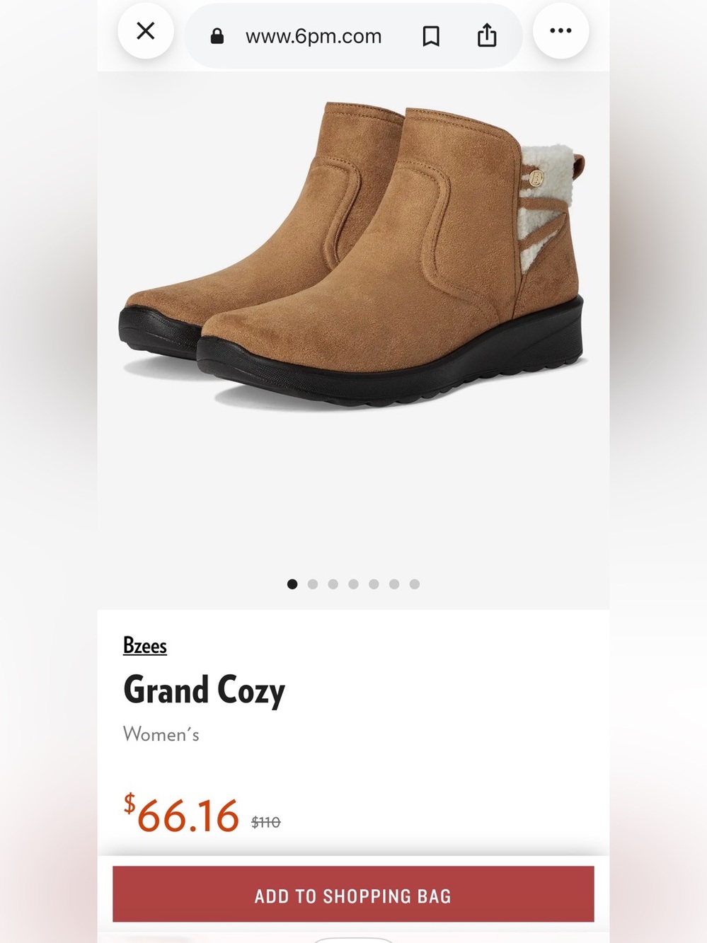 Bzees for Lifestride whiskey tan Grand Cozy Booties with Shearling Accent size 6
